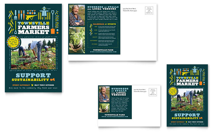 Farmers Market Postcard Template - Word, Publisher, InDesign, Illustrator, Pages, QuarkXPress, CorelDraw