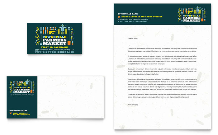 Farmers Market Business Card & Letterhead Template - Word, Publisher, InDesign, Illustrator, Pages, QuarkXPress, CorelDraw