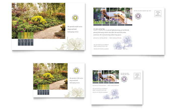 Urban Landscaping Postcard Template - Word, Publisher, InDesign, Illustrator, Pages, QuarkXPress, CorelDraw