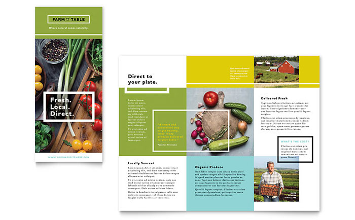 Organic Food Trifold Brochure Template - Word, Publisher, InDesign, Illustrator, Pages, QuarkXPress, CorelDraw