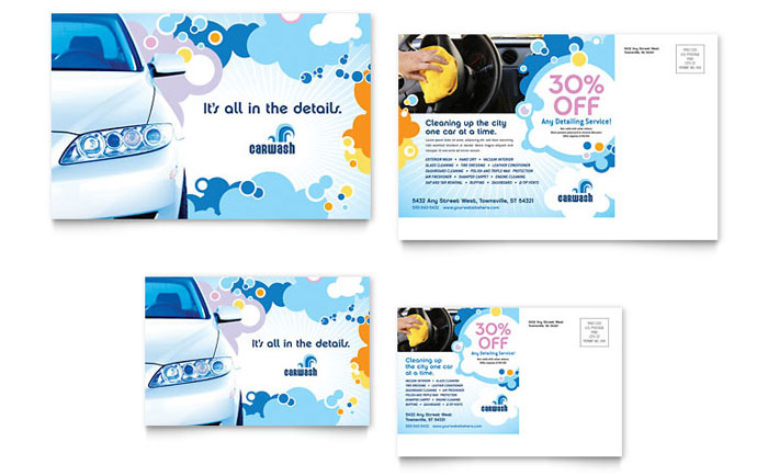 Car Wash Postcard Template - Word, Publisher, InDesign, Illustrator, Pages, QuarkXPress, CorelDraw
