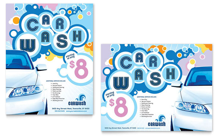 Car Wash Poster Template - Word, Publisher, InDesign, Illustrator, Pages, QuarkXPress, CorelDraw