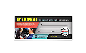 Auto Mechanic Gift Certificate Template - Word, Publisher, InDesign, Illustrator, Pages, QuarkXPress, CorelDraw