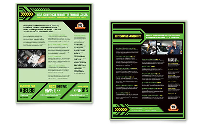 Oil Change Datasheet Template - Word, Publisher, InDesign, Illustrator, Pages, QuarkXPress, CorelDraw