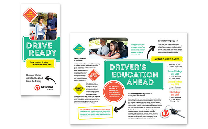 Driving School Trifold Brochure Template - Word, Publisher, InDesign, Illustrator, Pages, QuarkXPress, CorelDraw