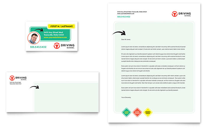 Driving School Business Card & Letterhead Template - Word, Publisher, InDesign, Illustrator, Pages, QuarkXPress, CorelDraw