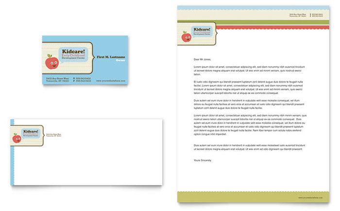 Child Development School Business Card & Letterhead Template - Word, Publisher, InDesign, Illustrator, Pages, QuarkXPress, CorelDraw