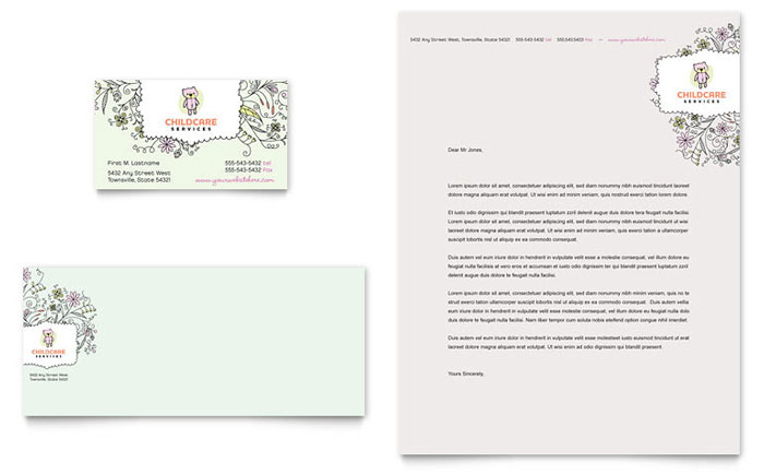 Babysitting & Daycare Business Card & Letterhead Template - Word, Publisher, InDesign, Illustrator, Pages, QuarkXPress, CorelDraw