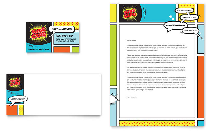 Kids Club Business Card & Letterhead Template - Word, Publisher, InDesign, Illustrator, Pages, QuarkXPress, CorelDraw