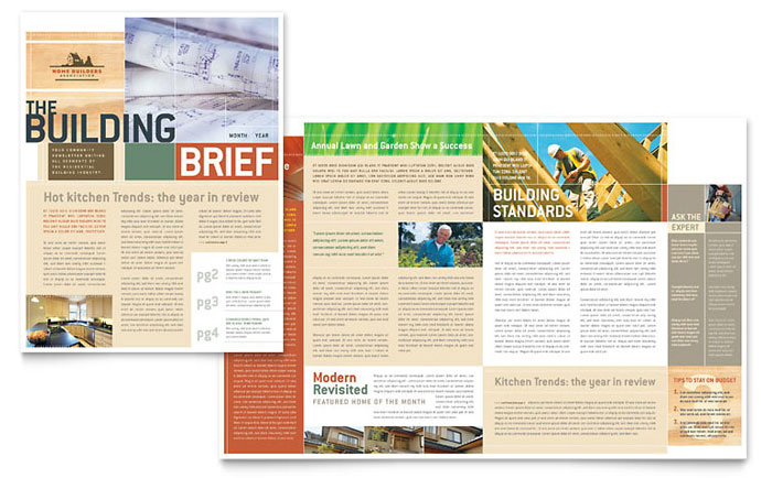 Home Builders & Construction Newsletter Template - Word, Publisher, InDesign, Illustrator, Pages, QuarkXPress, CorelDraw