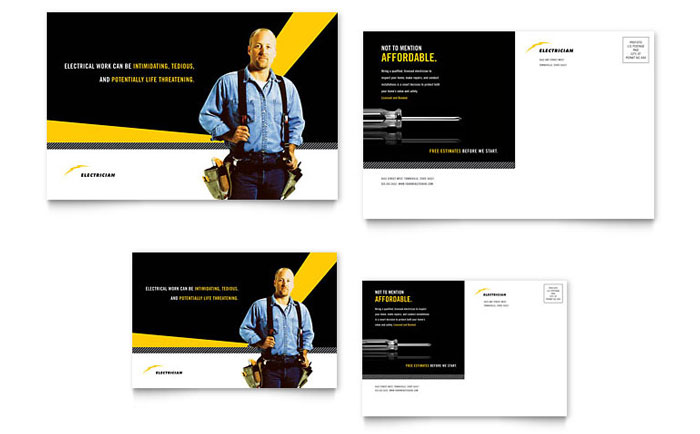Electrician Postcard Template - Word, Publisher, InDesign, Illustrator, Pages, QuarkXPress, CorelDraw