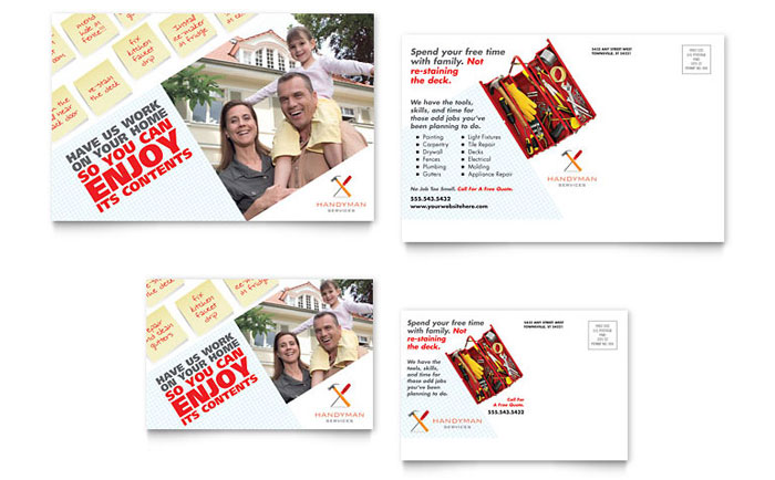 Handyman Services Postcard Template - Word, Publisher, InDesign, Illustrator, Pages, QuarkXPress, CorelDraw