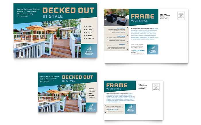 Decks & Fencing Postcard Template - Word, Publisher, InDesign, Illustrator, Pages, QuarkXPress, CorelDraw