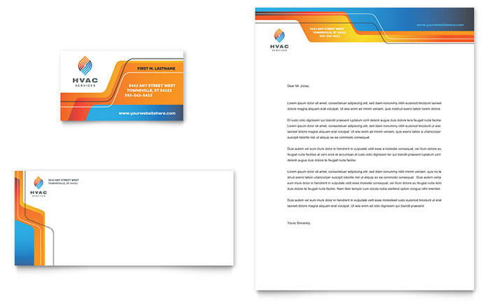 HVAC Business Card & Letterhead Template - Word, Publisher, InDesign, Illustrator, Pages, QuarkXPress, CorelDraw
