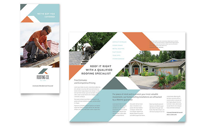 Roofing Company Trifold Brochure Template - Word, Publisher, InDesign, Illustrator, Pages, QuarkXPress, CorelDraw