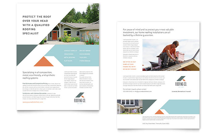 Roofing Company Datasheet Template - Word, Publisher, InDesign, Illustrator, Pages, QuarkXPress, CorelDraw
