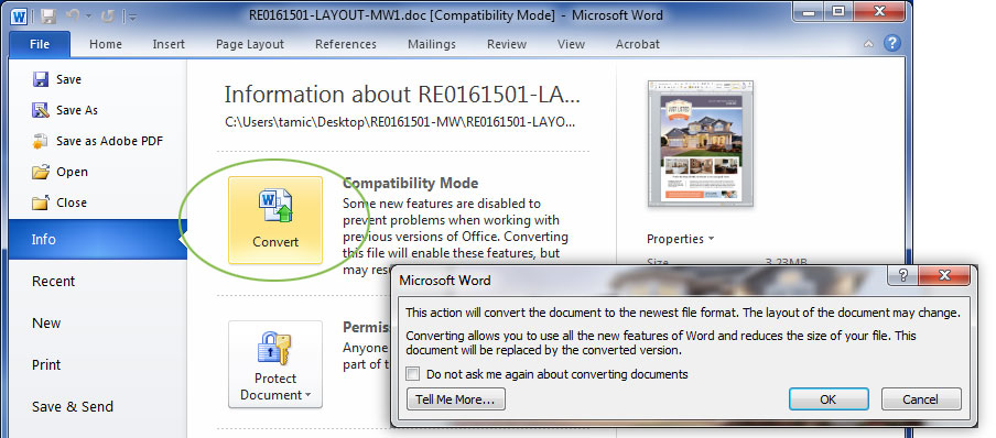 Convert Microsoft Word Document to Current Version