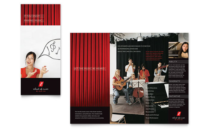 Music School Trifold Brochure Template - Word, Publisher, InDesign, Illustrator, Pages, QuarkXPress, CorelDraw