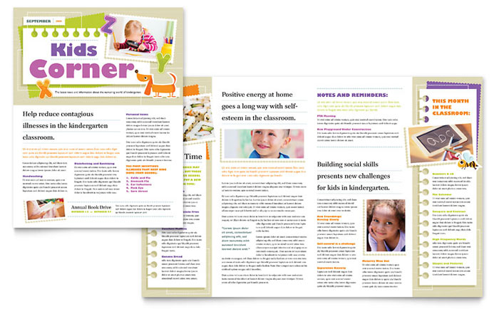 Kindergarten Newsletter Template - Word, Publisher, InDesign, Illustrator, Pages, QuarkXPress, CorelDraw