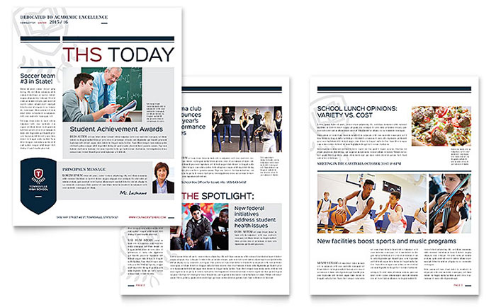 High School Newsletter Template - Word, Publisher, InDesign, Illustrator, Pages, QuarkXPress, CorelDraw
