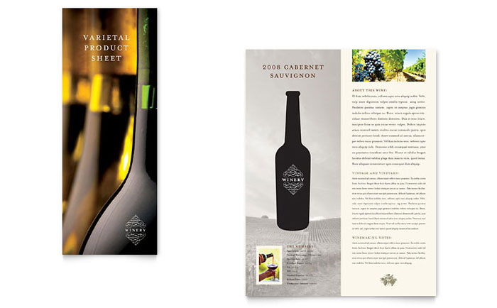 Vineyard & Winery Datasheet Template - Word, Publisher, InDesign, Illustrator, Pages, QuarkXPress, CorelDraw