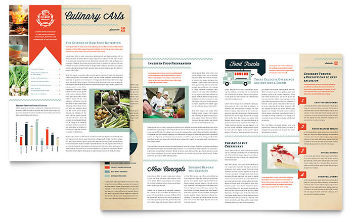Culinary School Newsletter Template - Word, Publisher, InDesign, Illustrator, Pages, QuarkXPress, CorelDraw