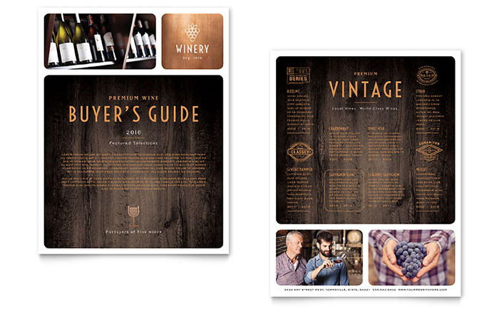 Winery Datasheet Template - Word, Publisher, InDesign, Illustrator, Pages, QuarkXPress, CorelDraw