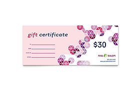 Nail Salon Gift Certificate Template - Word, Publisher, InDesign, Illustrator, Pages, QuarkXPress, CorelDraw