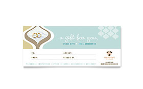 Wedding Store & Supplies Gift Certificate Template - Word, Publisher, InDesign, Illustrator, Pages, QuarkXPress, CorelDraw