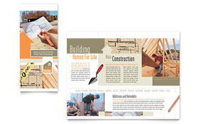 Home Building Carpentry Trifold Brochure Template - Word, Publisher, InDesign, Illustrator, Pages, QuarkXPress, CorelDraw