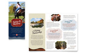 Horse Riding Stables & Camp Trifold Brochure Template - Word, Publisher, InDesign, Illustrator, Pages, QuarkXPress, CorelDraw