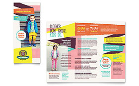 Kids Consignment Shop Trifold Brochure Template - Word, Publisher, InDesign, Illustrator, Pages, QuarkXPress, CorelDraw