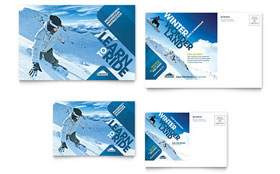 Ski & Snowboard Instructor Postcard Template - Word, Publisher, InDesign, Illustrator, Pages, QuarkXPress, CorelDraw