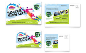 Youth Soccer Postcard Template - Word, Publisher, InDesign, Illustrator, Pages, QuarkXPress, CorelDraw