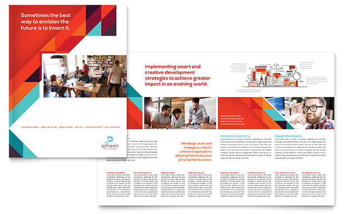 Application Software Developer Brochure Template - Word, Publisher, InDesign, Illustrator, Pages, QuarkXPress, CorelDraw