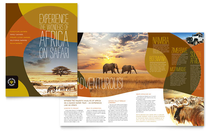 African Safari Brochure Template - Word, Publisher, InDesign, Illustrator, Pages, QuarkXPress, CorelDraw