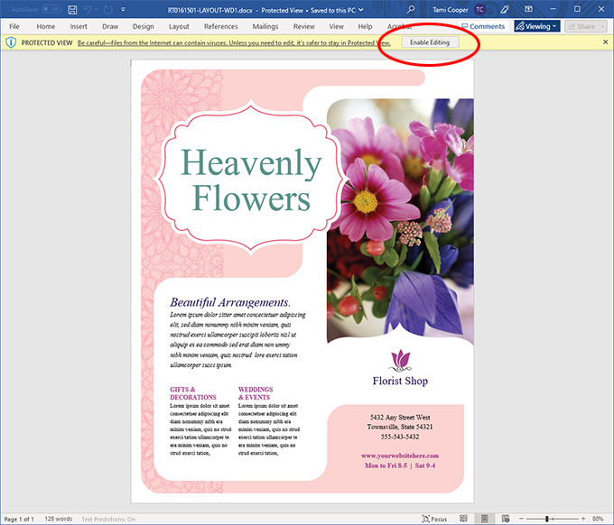 Word Document Enable Editing Screen Shot