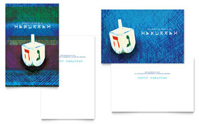 Hanukkah Dreidel Greeting Card Template - Word, Publisher, InDesign, Illustrator, Pages, QuarkXPress, CorelDraw