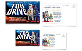 Holiday Toy Drive Fundraiser Postcard Template - Word, Publisher, InDesign, Illustrator, Pages, QuarkXPress, CorelDraw